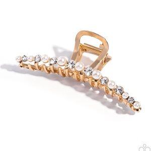 Elegant Gold Hair Clip with Pearls and Crystals